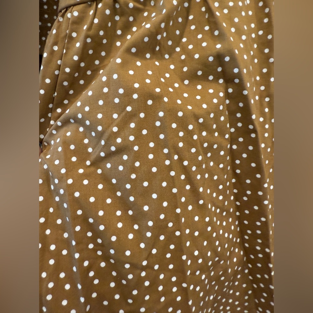 Abercrombie & Fitch Polka Dot Angel Sleeve Twist Front Tie back Brown Midi Dress - Picture 8 of 11